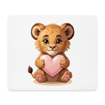 Cuddly lion cub with heart - Mouse Pad (horizontal) - white - Front
