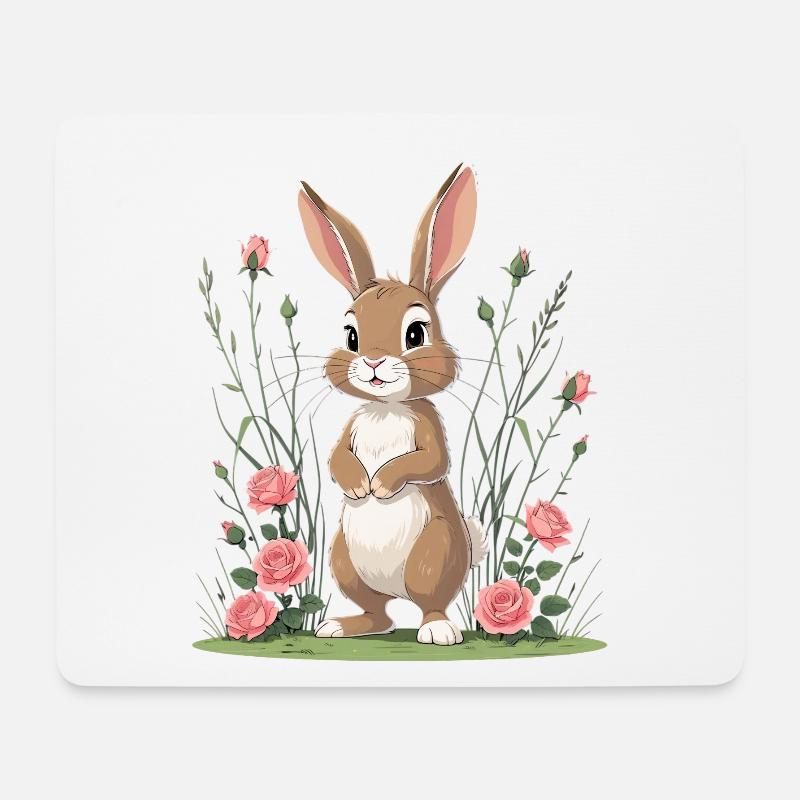 Hase im Rosengarten - Mousepad (Querformat) - Weiß