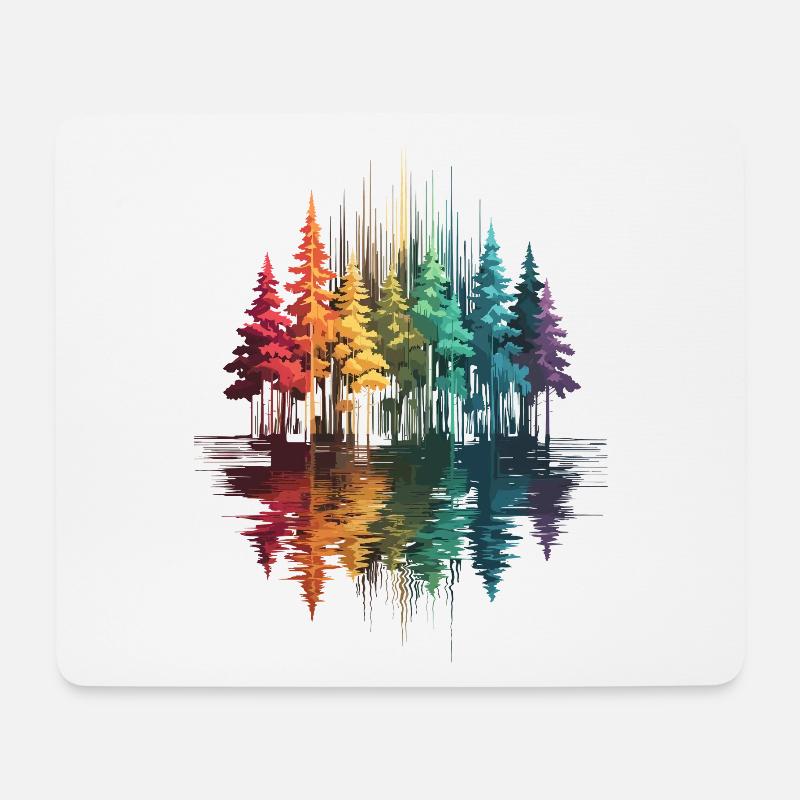 Bäume, Wald, Natur, Wildnis, Outdoor, Reflexion - Mousepad (Querformat) - Weiß