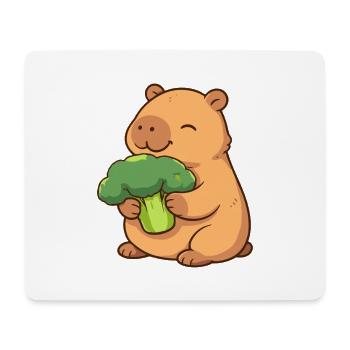 Capybara au brocoli – détendu et mignon - Tapis de souris (format paysage) - blanc - Devant