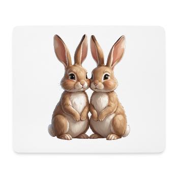 Duo de lapins en photo de câlins - Tapis de souris (format paysage) - blanc - Devant
