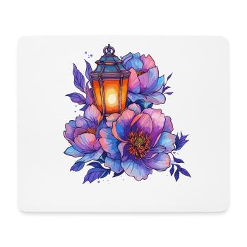 Laternenlicht vor bunten Pfingstrosen - Mousepad (Querformat) - Weiß - Vorne
