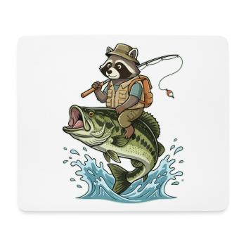 Funny raccoon rides on a bass fish - Mouse Pad (horizontal) - white - Front
