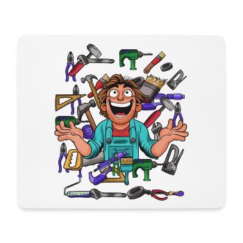 Cheerful craftsman in tool chaos - Mouse Pad (horizontal) - white - Front