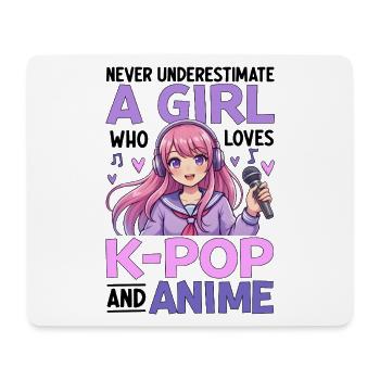 Never Underestimate Girl Who Loves K Pop And Anime - Mousepad (Querformat) - Weiß - Vorne