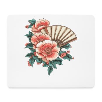 Pfingstrose und Fächer - Mousepad (Querformat) - Weiß - Vorne