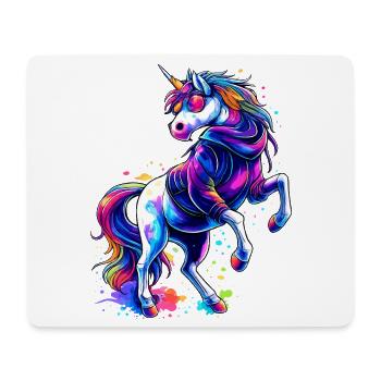 Licorne arc-en-ciel avec sweat à capuche et lunettes de soleil - Tapis de souris (format paysage) - blanc - Devant