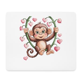 Cute baby monkey with heart motif for children - Mouse Pad (horizontal) - white - Front
