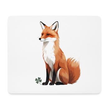 Sitzender Fuchs mit Kleeblatt - Mousepad (Querformat) - Weiß - Vorne