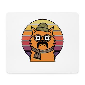 Hipster-Katzen-Mütze Schnurrbart Retro-Sonnenuntergang - Mousepad (Querformat) - Weiß - Vorne