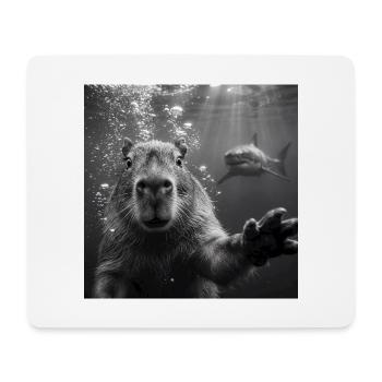 Selfie de capybara sous l’eau avec un requin - Tapis de souris (format paysage) - blanc - Devant