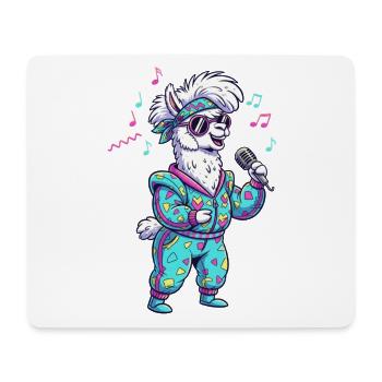 Party-Schaf Lama mit Mikrofon & Retro-Outfit - Mousepad (Querformat) - Weiß - Vorne
