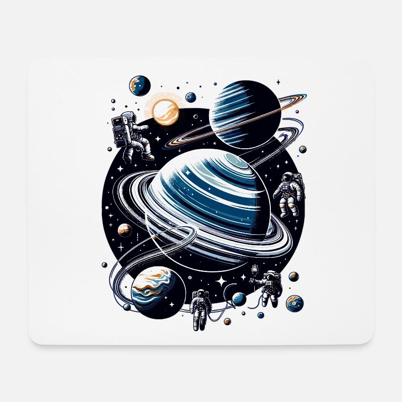 Ringplaneten Orbit: Astronauten - Mousepad (Querformat) - Weiß