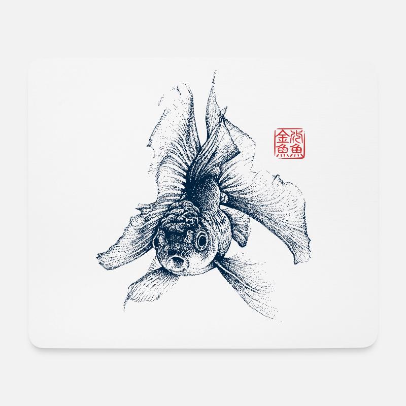 Goldfisch mit Kanji Stempel - Mousepad (Querformat) - Weiß