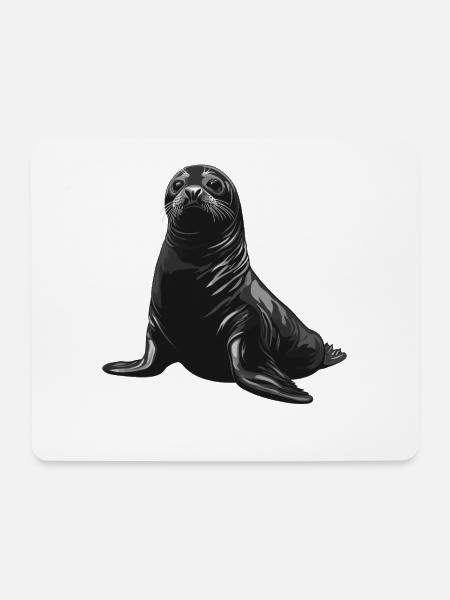 Schwarzer Seehund Portrait - Mousepad (Querformat) - Weiß