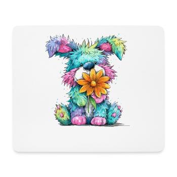 Bunter Welpe mit Blume - Mousepad (Querformat) - Weiß - Vorne