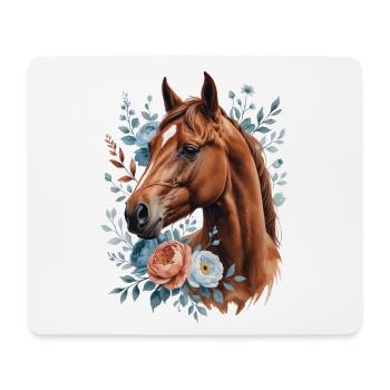 Pferd mit Blumenkranz - Mousepad (Querformat) - Weiß - Vorne