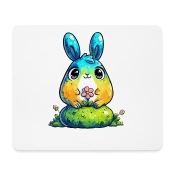 Wasserfarbenes Häschen mit Blume - Mousepad (Querformat) - Weiß - Vorne