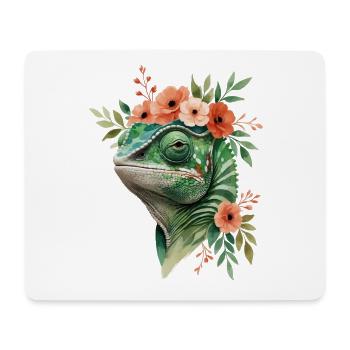 Blütenkranz mit Chamäleon - Mousepad (Querformat) - Weiß - Vorne