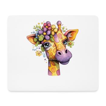 Giraffe portrait with floral wreath - Mouse Pad (horizontal) - white - Front