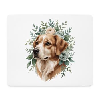 Hund mit Blumenkranz - Mousepad (Querformat) - Weiß - Vorne