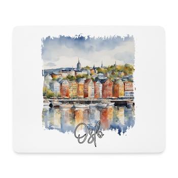 Aquarelle d’Oslo, Oslo, Norvège - Tapis de souris (format paysage) - blanc - Devant