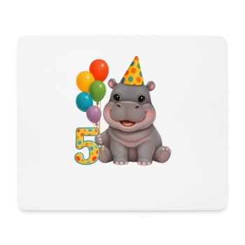 Süßes Hippo 5. Geburtstag - Nilpferd mit Ballons - Mousepad (Querformat) - Weiß - Vorne