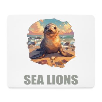 Lions de mer Lion de mer - Tapis de souris (format paysage) - blanc - Devant