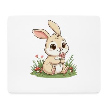 Lapin câlin avec une fleur - Tapis de souris (format paysage) - blanc - Devant
