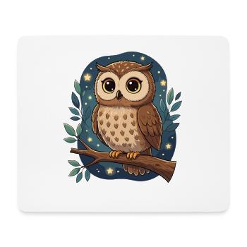 Nocturnal owl on branch - Mouse Pad (horizontal) - white - Front