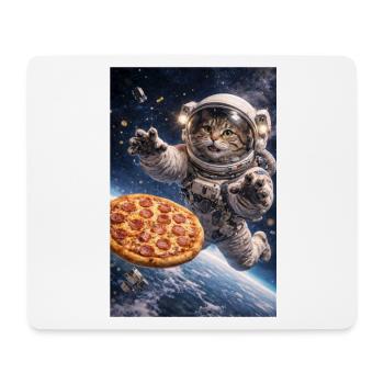 Astronautenkatze rettet Pizza im All - Mousepad (Querformat) - Weiß - Vorne