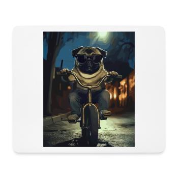 Mops auf Fahrrad bei Nacht - Mousepad (Querformat) - Weiß - Vorne