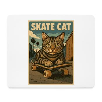 Skate Katze auf Skateboard Retro Poster - Mousepad (Querformat) - Weiß - Vorne