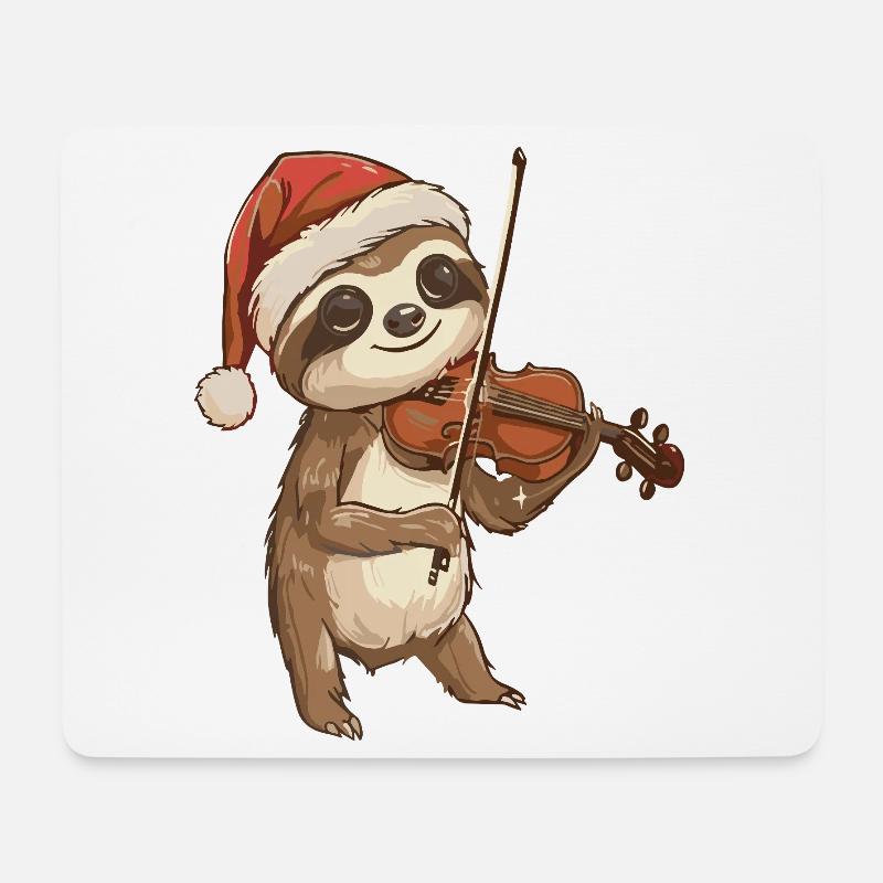 Weihnachten Faultier, das Geige spielt Kunst - Mousepad (Querformat) - Weiß