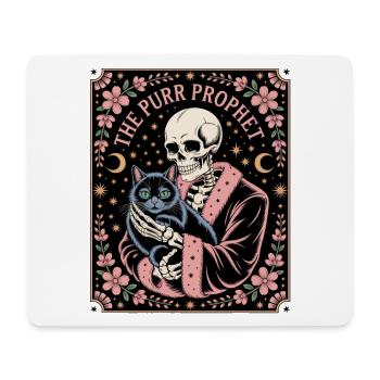 The Purr Prophet Skelett Mit Schwarzer Katze - Mousepad (Querformat) - Weiß - Vorne