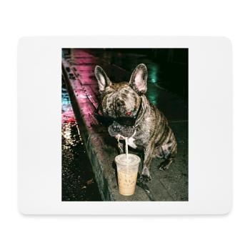 Französische Bulldogge trink Eiskaffee - Mousepad (Querformat) - Weiß - Vorne