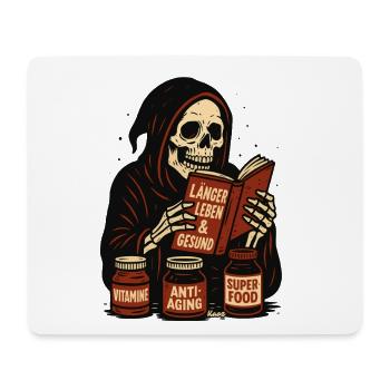 Squelette lit un livre sur la longue vie et la santé - Tapis de souris (format paysage) - blanc - Devant