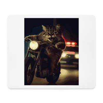Chat à moto la nuit - Tapis de souris (format paysage) - blanc - Devant