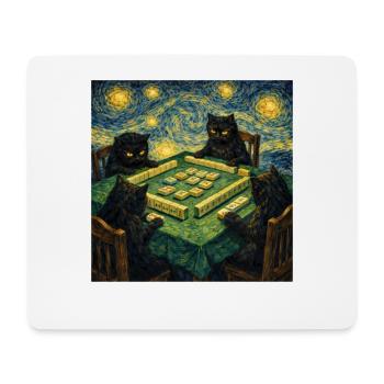 Des chats jouant au Mahjong Van Gogh - Tapis de souris (format paysage) - blanc - Devant