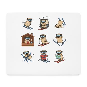 Lustiger Ski Mops für Wintersport Fans - Mousepad (Querformat) - Weiß - Vorne