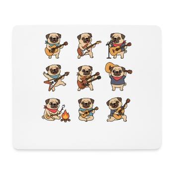 Pug Band Guitar Cartoon Musician Dogs - Mouse Pad (horizontal) - white - Front
