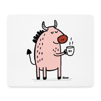 Rosa Tier mit Horn und Tasse - Mousepad (Querformat) - Weiß - Vorne