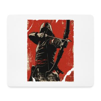 Hooded archer on red background - Mouse Pad (horizontal) - white - Front