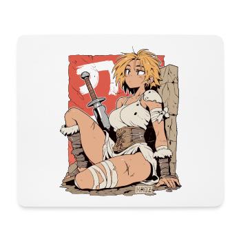 Blonde Kriegerin mit Schwert im Manga Stil - Mousepad (Querformat) - Weiß - Vorne