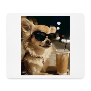 Sonnenbrillen-Hund mit Eiskaffee - Mousepad (Querformat) - Weiß - Vorne
