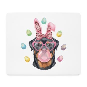 Lunettes en forme de cœur pour les oreilles de lapin de pâques Rottweiler - Tapis de souris (format paysage) - blanc - Devant