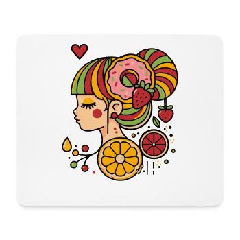 Colorful Woman Profile with Donut and Fruits - Mouse Pad (horizontal) - white - Front