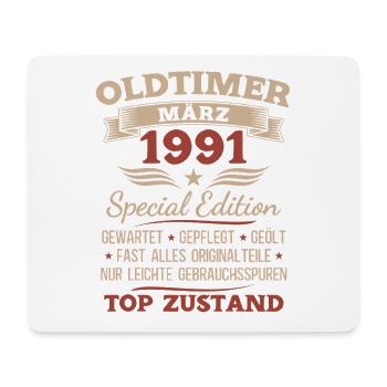 35. Geburtstag Geschenk Mann Oldtimer März 1991 - Mousepad (Querformat) - Weiß - Vorne