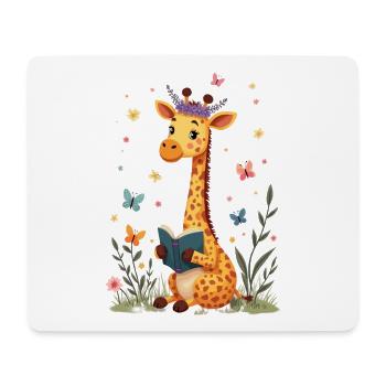 Cute Giraffe Reading Book Flowers Bookish - Mouse Pad (horizontal) - white - Front