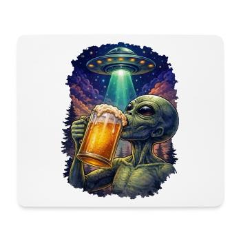 Alien Drinking Beer UFO - Mousepad (Querformat) - Weiß - Vorne